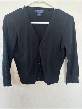 Chaps Black Cardigan with Gold-Tone Buttons
